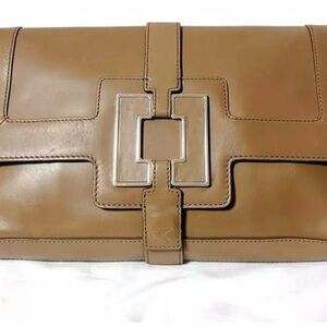 ANYA HINDMARCH  Large Clutch Bag Brown Beige Leather